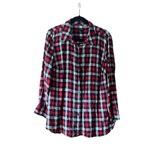 Talbots Women's Plaid Button Up Shirt Long Sleeve Red Black White Size 1X - Picture 1 of 7